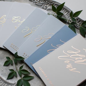Mismatched Personalized Wedding Vow Books, Blush Wedding Vow Booklets, Rose Gold Vow Book Set, Dusty Blue Vow Books