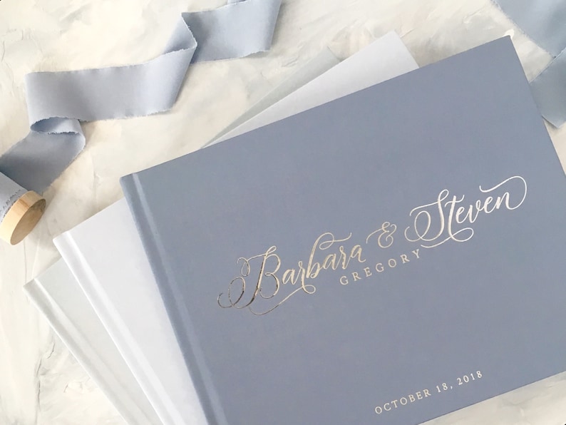 Dusty Blue Wedding Guest Book Silver Foil Blue Wedding Etsy