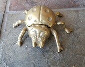 Vintage Brass Lady Bug Ashtray Small Trinket Box Hinged Lid Pocket Ashtray 1960s Incense Burner