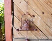 Vintage Cast Iron Owl Wind Chime Painted Metal Outdoor Decor