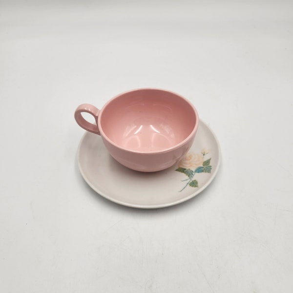 Pink Melmac Tea Cup   Mid Century Modern  Vintage With Rose Saucer