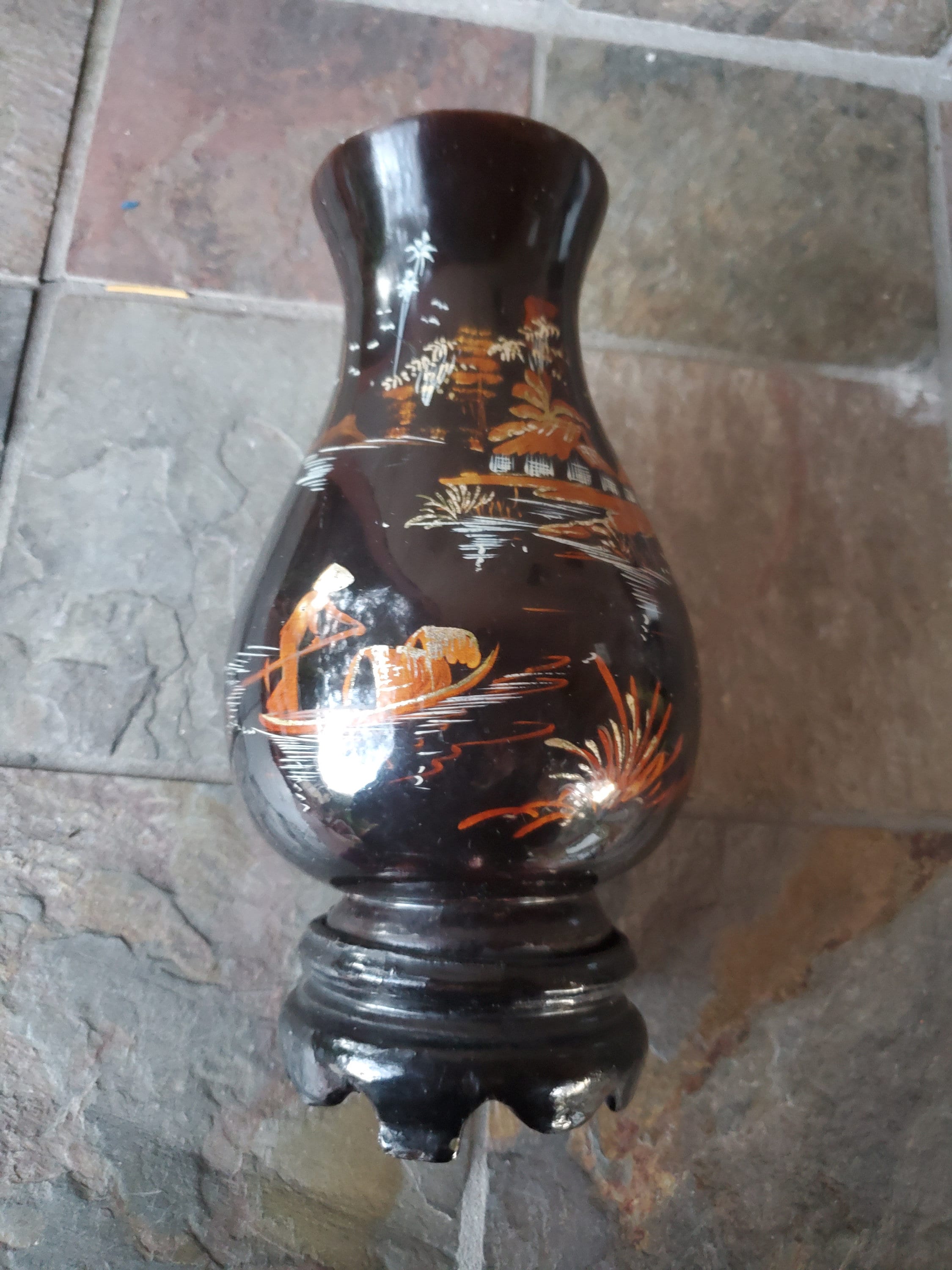 Lacquer Vase Japanese Black Vase Vintage Etsy