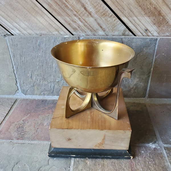 Mid Century Bowl Trophy Mounted on Block Vintage