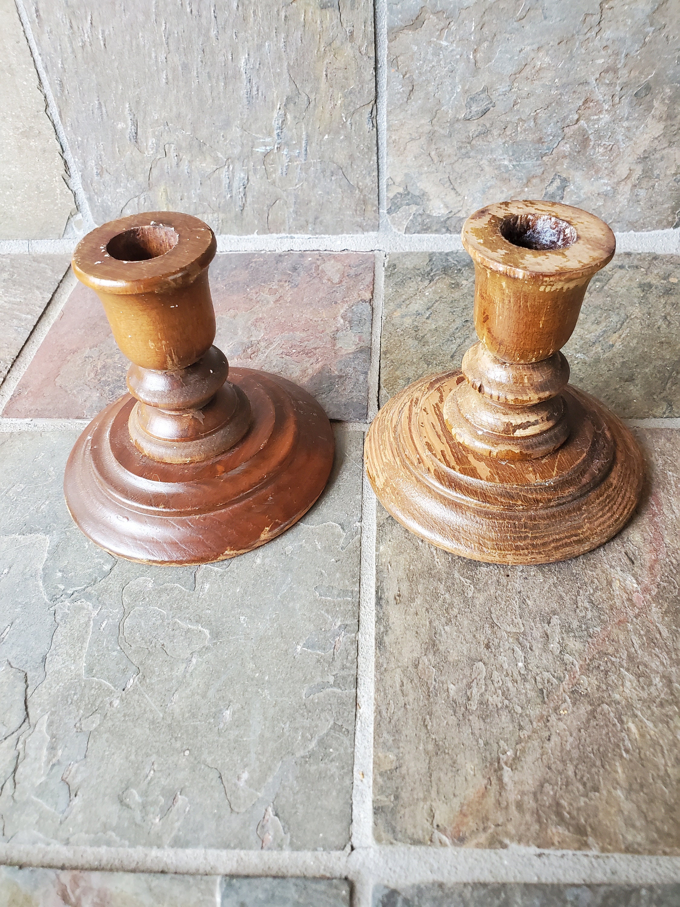 Candle Stick Holders Wood Hand Carved Candle Holder Primitive Etsy