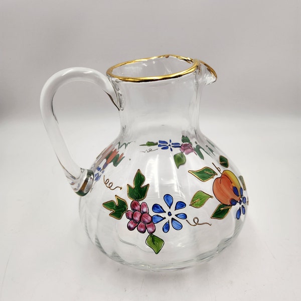 Romanian Glass Pitcher Vintage Embossed Fruit Pitcher