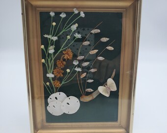 Seashell  And Flower Art Butterfly  And Flower Vintage 3D Cowrie and Sand Dollar Art