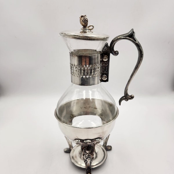 Coffee Server Vintage Silver Plated and Glass Coffee Carafe Candle Heated