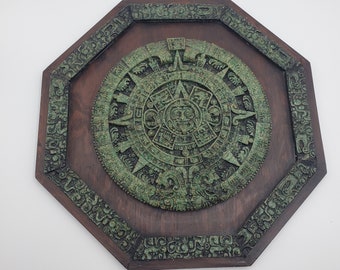 Aztec Calendar Green Pressed Pebble Vintage Mexico Calendar