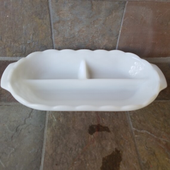 Vintage Milk Glass Relish Dish Holiday Table Basket Weave Image 0