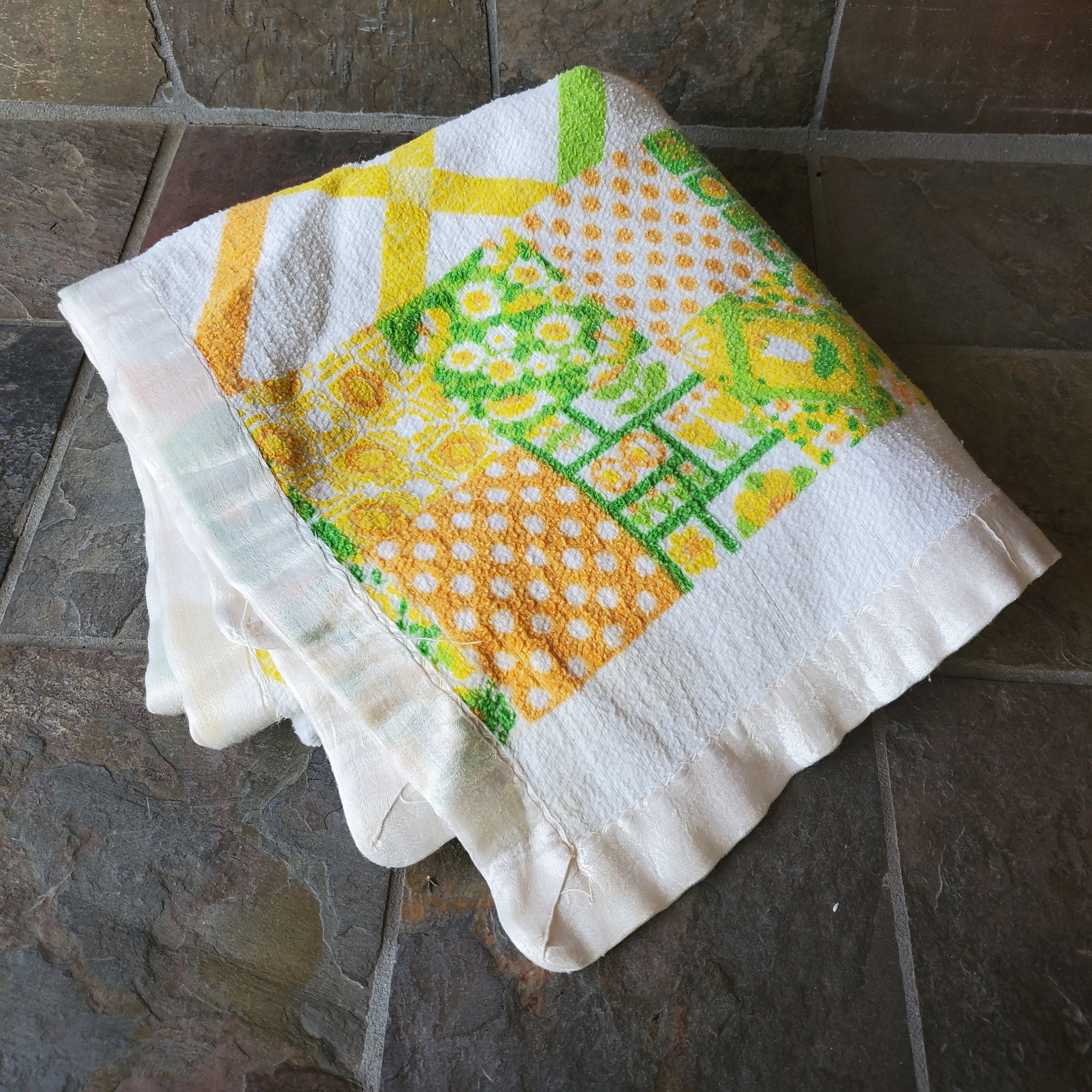 Terry Baby Blanket Vintage Blanket Orange Yellow and Green Etsy