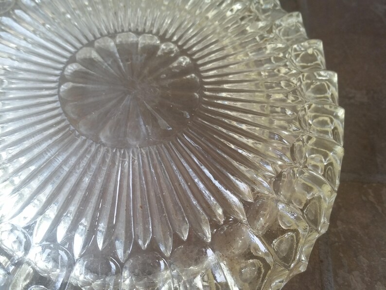 Mid Century Vintage Pressed Glass Ashtray Crystal Cut