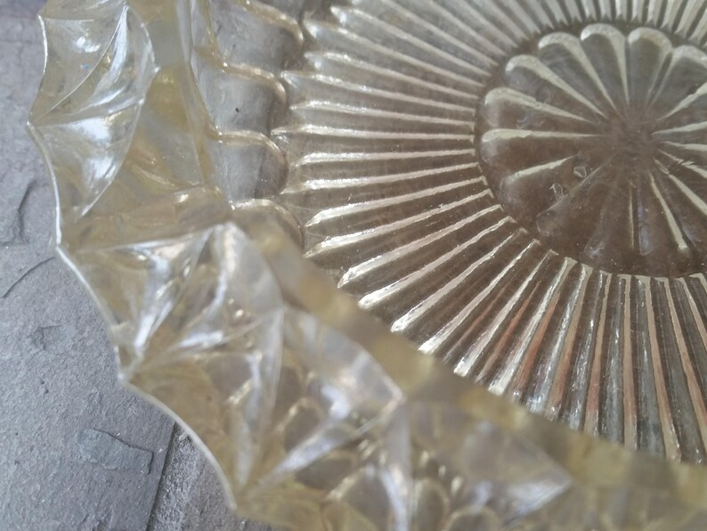 Mid Century Vintage Pressed Glass Ashtray Crystal Cut