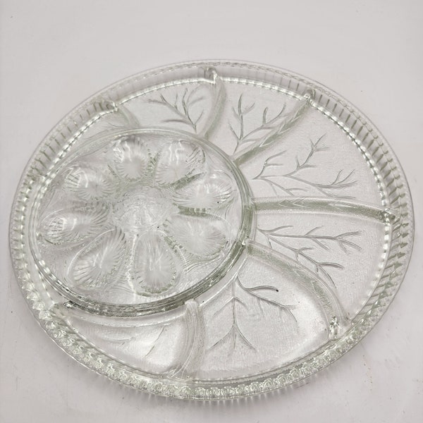 Deviled Egg Serving Tray Tree of Life Pressed Glass  Vintage Platter Pot Luck Party