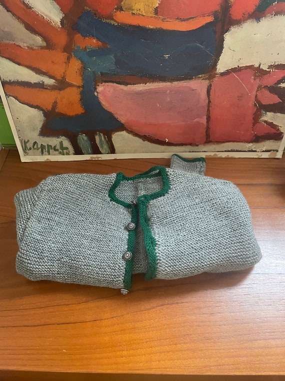 Vintage Grey and Green Wool Cardigan