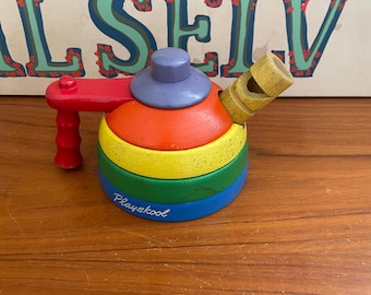 Vintage Playskool Colorful Teapot Wood Stacking Toy