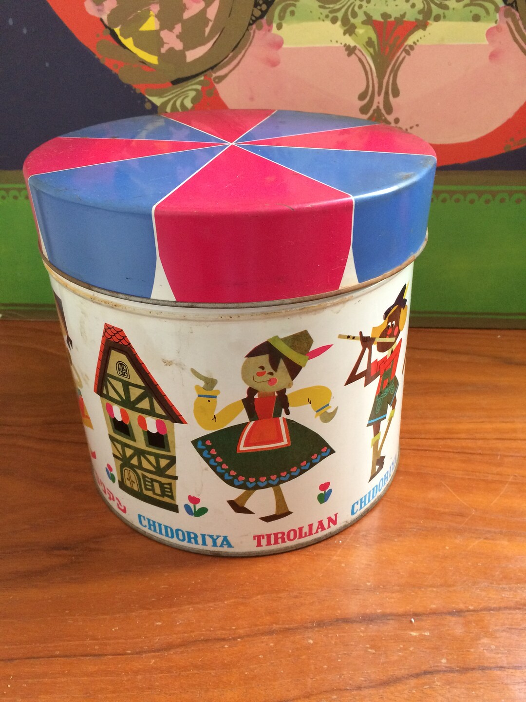Retro Colorful Metal Japanese Container With Whimsical Figures - Etsy