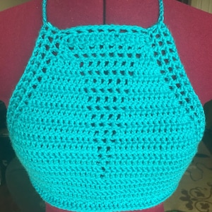 Tristana Triangle Detail Crochet Crop Halter Top Bralette