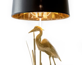 Buy Vintage French Brass Table Lamp With Bird Figure by Maison