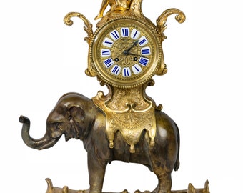 French 19th century Louis XV gilded bronze elephant mantel clock