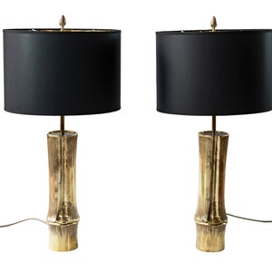 Pair of vintage french bronze bamboo table lamps by Maison Charles