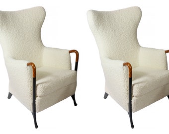Pair of Giorgetti Progetti natural alpaca wool armchairs by Umberto Asnago