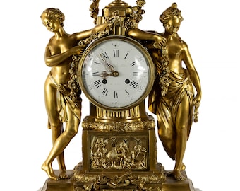 French XIX century gilded bronze and marble mantel clock Caron Le Fils a Paris