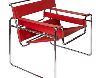 Marcel Breuer red canvas Wassily lounge chair by Knoll Studio