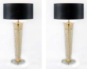 Par de lámparas de mesa italianas de cristal de Murano