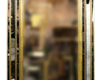 Large vintage french brass on wood wall mirror