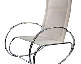 Vintage rocking chrome and leather armchair
