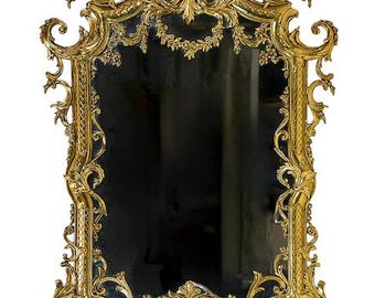 Espejo de pared francés antiguo de latón, estilo rococó, circa 1960-70, grande.