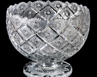 Gran centro de mesa de jarrón de cristal cortado a mano