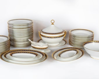 Empire style porcelain dinner set for 12 persons by Richard Ginori