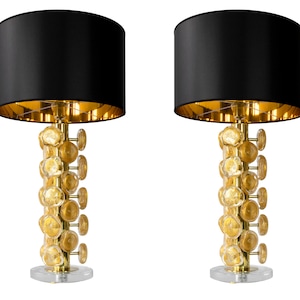 Pair of italian table lamps in brass and Murano glass