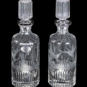 Pair of hand etched crystal decanters