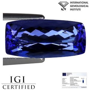 2.89 Ct IGI Certified AA+ Natural Tanzanite Gemstone Bluish Violet Rectangular Cushion Cut