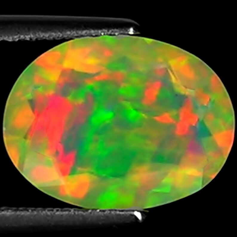 1.80 Ct Natural Ethiopian Faceted Opal Gemstone Play of Color Oval Cut