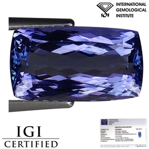 3.44 Ct IGI Certified AA Natural Tanzanite Gemstone Bluish Violet Rectangular Cushion Cut