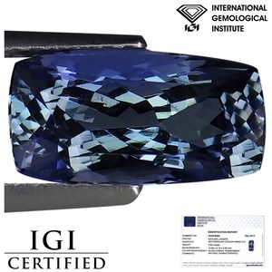 2.63 Ct IGI Certified AA Natural Tanzanite Gemstone Bluish Green Rectangular Cushion  Cut