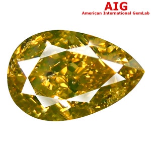 1.00 Ct Fancy Greenish Yellow Pear Cut Diamond, SI2 Clarity (AIG Certified)