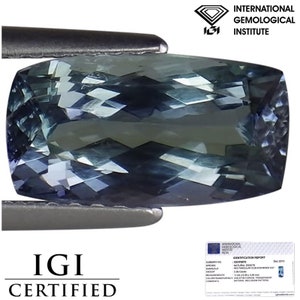 2.56 Ct IGI Certified AA Natural Tanzanite Gemstone Violetish Green Rectangular Cushion Cut