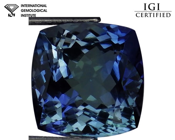 4.44 Ct IGI Certified AA+ Natural Tanzanite Gemstone Violet Green Cushion Cut