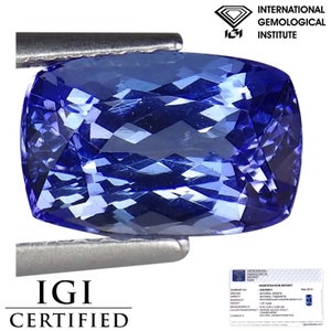 1.97 Ct IGI Certified AA Natural Tanzanite Gemstone Bluish Violet Rectangular Cushion Cut
