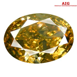 1.05 Ct AIG Certified Fancy Orange Yellow Diamond, Oval Cut SI2