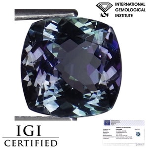 2.57 Ct IGI Certified AA Natural Tanzanite Gemstone Violet Green Cushion Cut