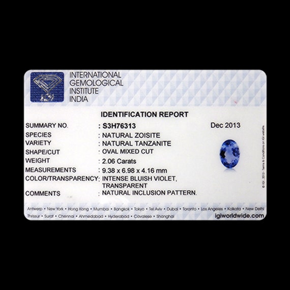 Ct IGI Certified A+ Natural Tanzanite Gemstone Blue Violet Oval Cut