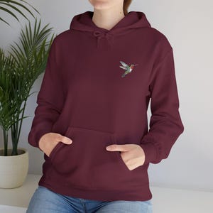 Embroidered Hummingbird Hoodie - Cozy Pullover Sweatshirt, Nature Lover Gift, Bird Design, Unisex Hooded Sweatshirt, Minimalist Embroidery