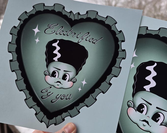 Valentine Horror Art - Electrified By You - Card and Art Print Version's Available!