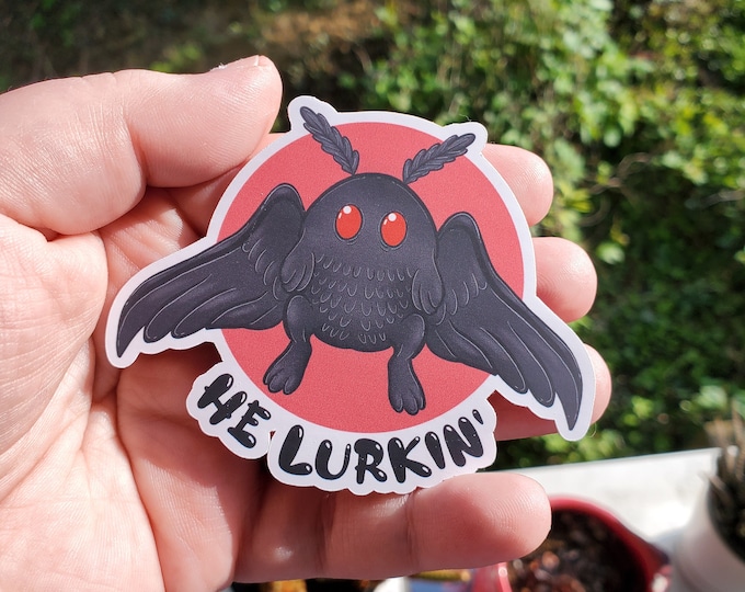 Mothman He Lurkin' Sticker - NEW Version in stock