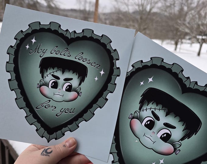 Valentine Horror Art - My Bolts Loosen for You - Card and Art Print Version's Available!